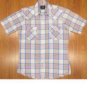 VTG SADDLE KING WESTERN SHIRT POLY/COTTON BLEND PLAID Sz MEDIUM, M